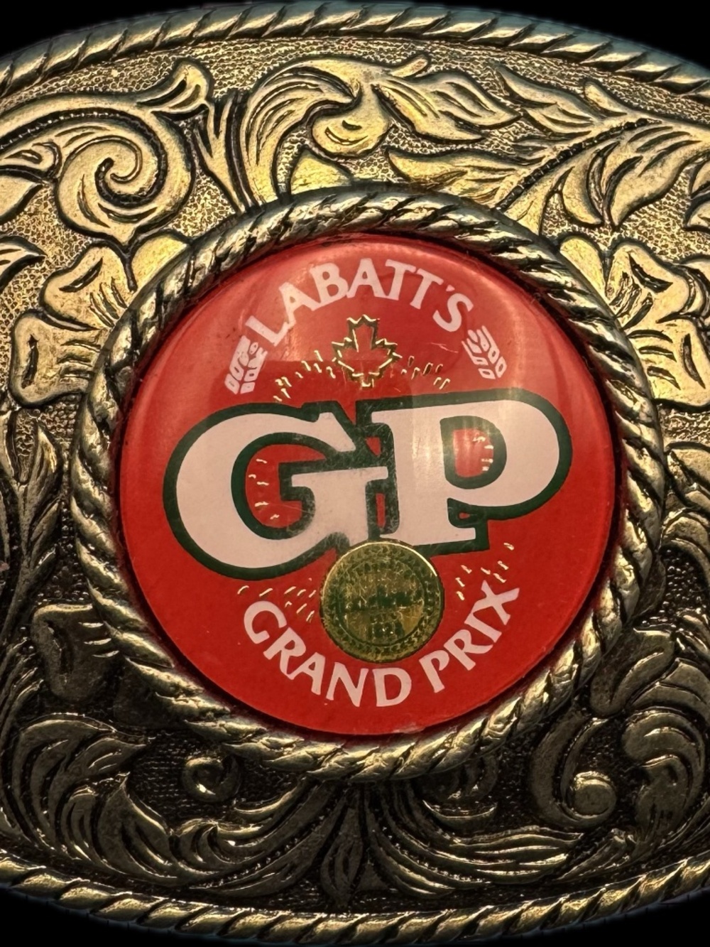 Labatt's Grand Prix Belt Buckle Vintage 1970s Formula 1 Racing Beer Memorabilia